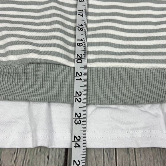 Anthropologie Sweatshirt Grey Stripe Built in Blouse SZ L Layering Basic Cali Be - Picture 5 of 8
